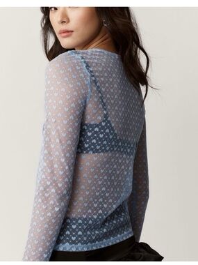 Anthropologie Sheer Bow-Print Long Sleeve Top in Lavender Blue